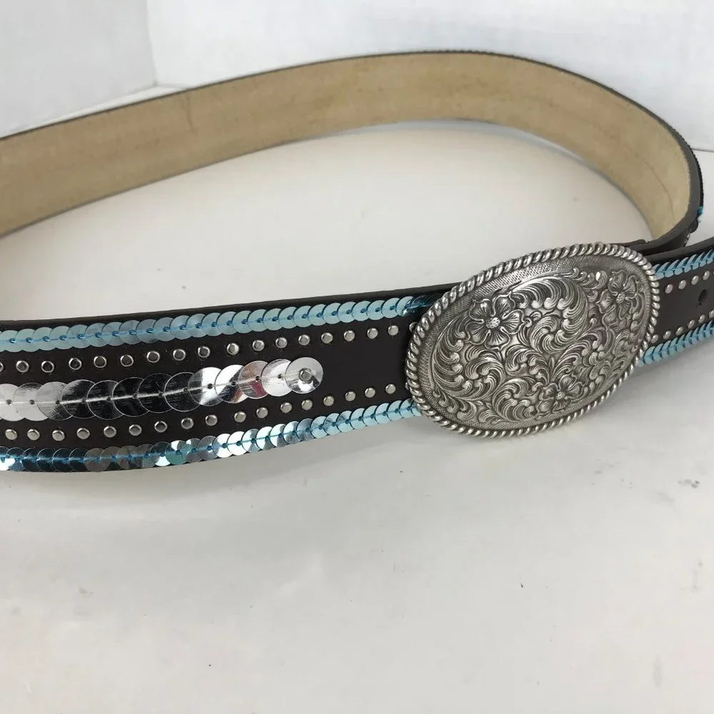Unbranded sequined leather belt, Size XL